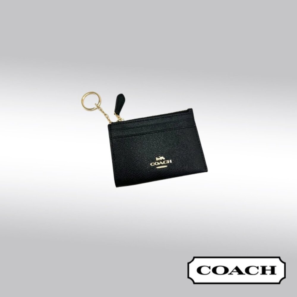 Coach Skinny Mini ID Case – Black Crossgrain Leather with Suede Interior